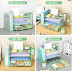 Marbrasse Desk Organizer and Accessories，4-Tier Paper Letter Tray Organizer with File Holder, Desk Accessories & Workspace Organizers with Drawer and 2 Pen Holder (Green, 15.4" x 9.1" x 8.3")