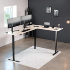 VIVO Electric Corner L-Shaped 84 x 63 in Standing Desk, Memory Height Adjustment, Light Wood Top Black Frame, DESK-E3CTBC-84