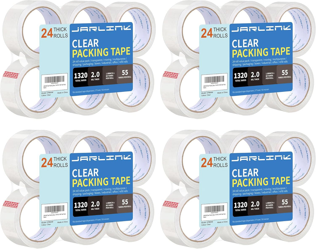 JARLINK Clear Packing Tape (24 Rolls), Heavy Duty Packaging Tape for Shipping Packaging Moving Sealing, 1.88 inches Wide, 55 Yards Per Roll, 1320 Total Yards