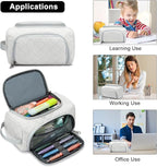 XQXA Extra Large Capacity Pencil Case Organizer, Multifunctional Pencil Pouch with Compartmens, Travel Pen Pouch Simple Stationery Pen Bag, Nylon Pencil Bag for Adults (Beige)