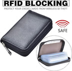 Easyoulife Genuine Leather Credit Card Holder Zipper Wallet With 26 Card Slots