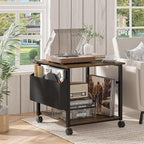 Lerliuo Large Printer Stand with Storage Shelf, 23.6 x 23.6 x 22.8 Industrial Printer Table for Home Office, Rolling Printer Cart Holder with Lockable Wheels, Mobile Mini Fridge Stand Table (Brown)