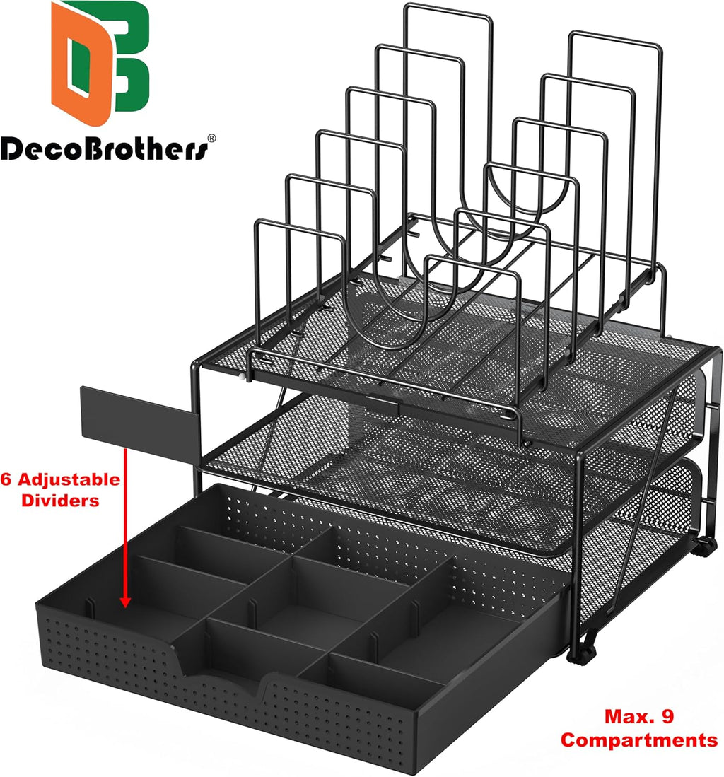 Deco Brothers Desktop File Organizer with Double Tray and 5 Folder Stand, Black