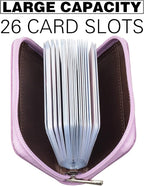 Easyoulife Genuine Leather Credit Card Holder Zipper Wallet With 26 Card Slots