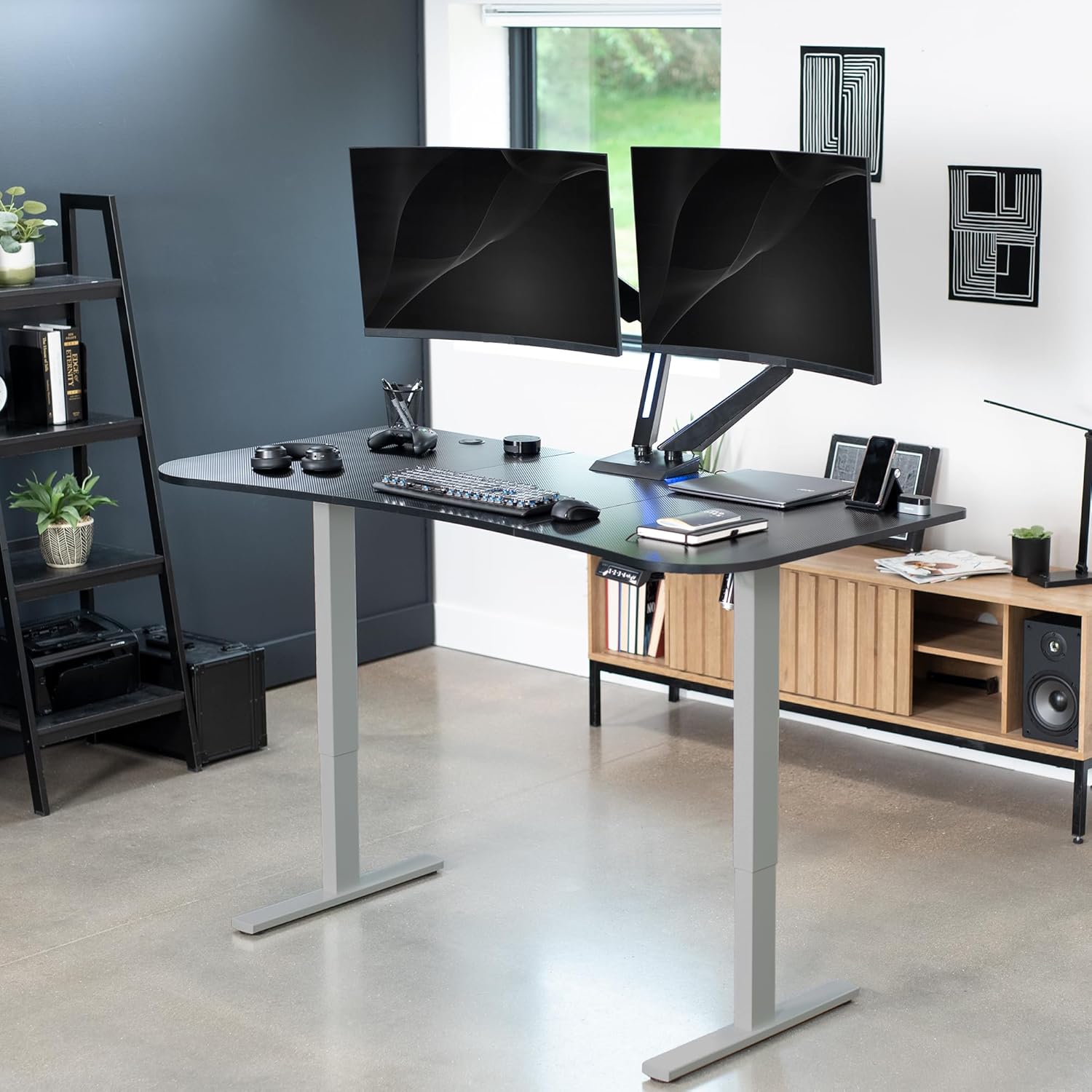 VIVO Electric 63 x 32 in Standing Desk, Memory Height Adjustment, 1B Series, Black Carbon Fiber Top Gray Frame, DESK-KIT-1G1R
