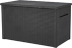 Keter Java XXL 230 Gallon Resin Rattan Look Large Outdoor Storage Deck Box for Patio Furniture Cushions, Pool Toys, and Garden Tools, Dark Grey