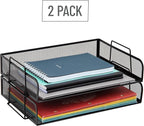 Mind Reader Stackable Paper Tray, Desktop Organizer, File Storage, Office, Metal Mesh, 13.25" L x 9.75" W x 6.25" H, 2 Pcs., Black