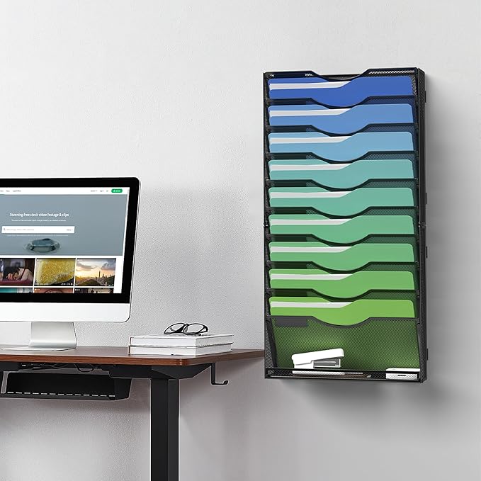 Kuntine.B Wall File Organizer Office Hanging Magazine Holder Wall File Organizer for Office Home (Black, 11 Tier)