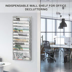 EasyPAG 14 Tier Wall File Holder with Flat Tray, Silver | Easy Assemble Mesh Desk File Organizer | 13-Folder Paper Storage | Replaceable Classify Labels | Space Saving Mail Organizer for Office Home
