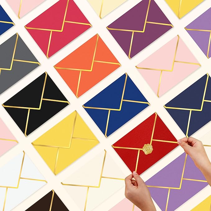 60 Pack Gold Envelopes 5x7 Bulk, 250G Pearled Cardstock A7 Envelopes for Invitations Business Mailing Envelope with Gold Foil Border, A6 4x6 Envelopes for Wedding Baby Shower Cards (Gold)