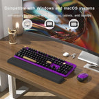 Colorful Wireless Computer Keyboard and Mouse Combo with Round Typewriter Keycaps, Retro Design, Power Switch, Ergonomic Design, 2.4GHz Wireless for Windows, Mac, PC(Black-Purple)