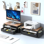 Desk Organizer and Accessories, Computer Monitor Stand Riser with Drawer and 2 Pen Holders, Office Desk Accessories & Workspace Organizers for Office Supplies (Wood)