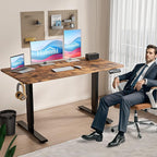Himimi Electric Standing Desk 55 x 24 inch for Home Office,Sit-Stand Adjustable Desk with Memory Presets,Height Adjustable Desk for Gaming/Working,Free Hook, Lockable Wheels,Mouse Pad,Brown