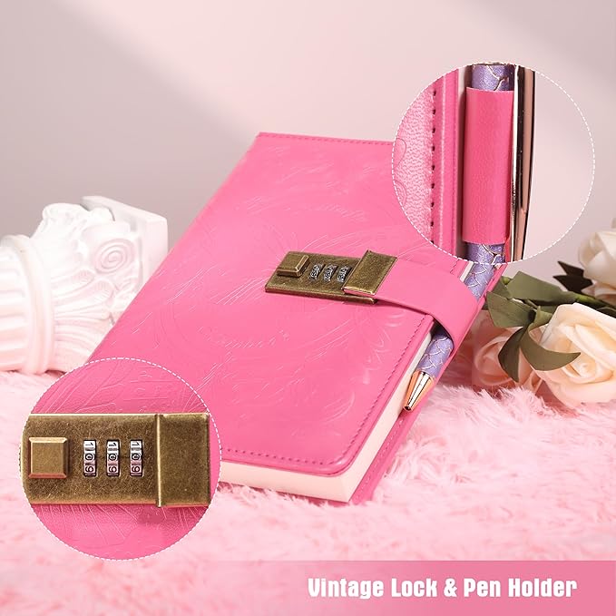 TIEFOSSI Diary with Lock for Women Girls, Lined Locked Journal, Butterfly Journal Notebook with Pen and Bookmark, A5 Refillable Locking Journals for Writing, 224 Numbered Pages