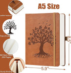 ZXHQ A5 Bullet Dotted Journal Notebook-150gsm Thick Paper, 256 Pages, Dot Grid Hardcover, Tree of Life Design, Fine Inner Pocket - 5.9" × 8.5" Brown