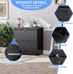 Metal 2 Drawer Lateral File Cabinet with 2 Lock - Wide Filing Cabinet for Letter/Legal/F4/A4 Hanging Files - Includes Business Card Holder,Home Office School Storage,Black
