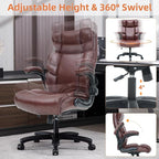 Big and Tall Office Chair 500lbs Wide Seat Executive Office Desk Chair High-Back Office Task Chair with Flip-Up Armrest, Ergonomic Lumbar Support Computer Office Chairs for Heavy People(Brown)