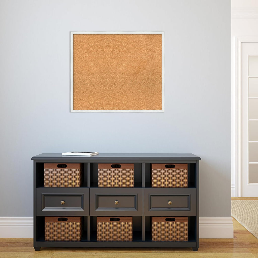 Amanti Art Natural Cork Board for Wall, 25x29 Vision Board with White Frame, Large Corkboard Office Decor for Home Organization, Country Rustic Corkboard Pinboard to Display Items for Home