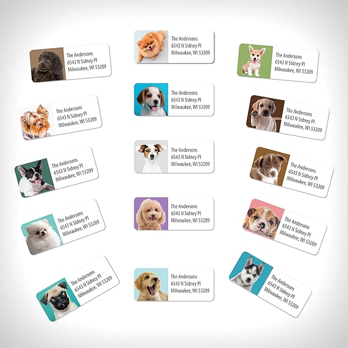 Customized Personalized Address Labels - Made in The USA by Kenco (250 Labels, Puppies)