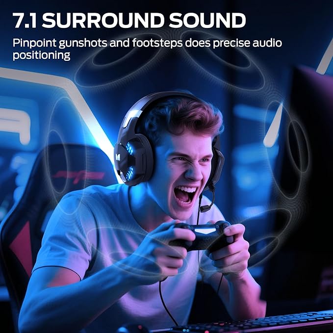 Monster Mission 300 Wireless Gaming Headset, 2.4GHz/Bluetooth Gaming Headphones, Low Latency, Stereo, Audio Location Recognition, 48H Battery Life, Suitable for PS5, PC, PS4 and Other Gaming Devices