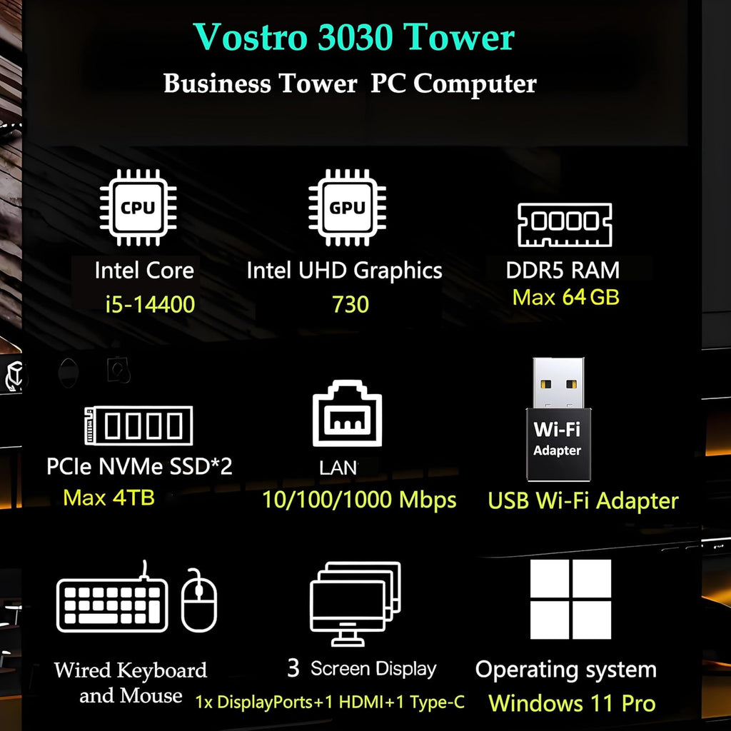 Dell Desktop Computers Tower PC for Home Business Student, 14th Gen Intel Core i5-14400 (Beat i7-13620H), 16GB DDR5 RAM, 1TB PCIe SSD, WiFi Adapter, DisplayPort, HDMI, Type-C, Windows 11 Pro