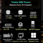 Dell Desktop Computers, 3030 Tower Desktop PC, 14th Gen Intel Core i5-14400 (Beat i7-13620H), 32GB DDR5 RAM, 1TB PCIe SSD, WiFi Adapter, DisplayPort, HDMI, Type-C, Keyboard and Mouse, Windows 11 Pro