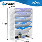 6 Tier Hanging File Organizer, Mesh Wall File Holder Paper Folder Rack with Bottom Flat Tray for Office Home, White