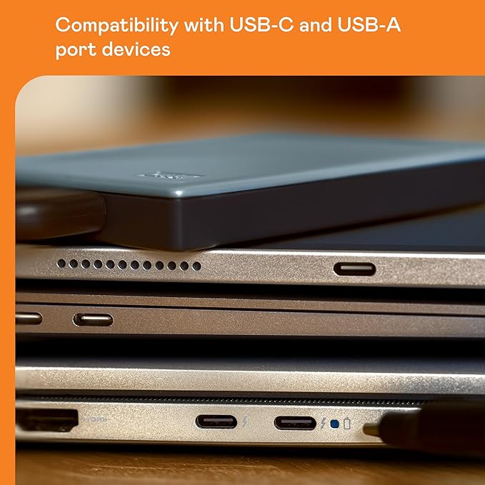 WD 2TB My Passport Portable Hard Drive, Works with USB-C and USB-A, Windows PC, Mac, Chromebook, Gaming Consoles, and Mobile Devices, Backup Software and Password Protection - WDBWML0020BGY-WESN