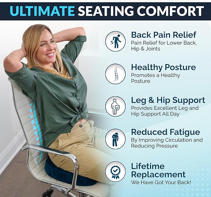 ComfiLife Gel Enhanced Seat Cushion – Office Chair Cushion – Non-Slip Gel & Memory Foam Coccyx Cushion for Tailbone Pain - Desk Chair Car Seat Cushion Driving - Sciatica & Back Pain Relief (Navy)