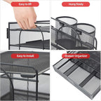 Marbrasse Desk Organizer and Accessories4-Tier Paper File Letter Tray Accessories & Workspace Desk Organizers with Drawer and 2 Pen Holders for School Home Office Supplies (Black)