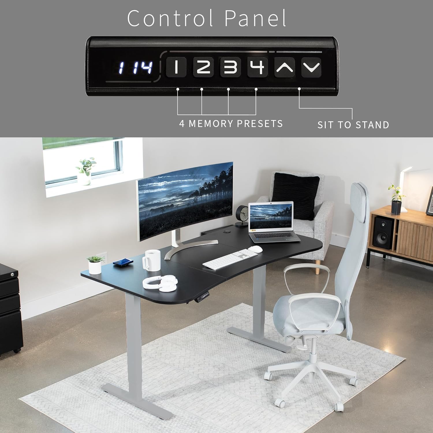 VIVO Electric 63 x 32 in Standing Desk, Memory Height Adjustment, 1B Series, Black Top Gray Frame, DESK-KIT-1G1B