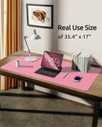YSAGi Leather Desk Protector, Office Mat, Large Mouse Mat, Non-Slip PU Leather Blotter, Laptop Desk Mat, Waterproof Writing Pad for Office and Home (Pink, 35.4" x 17")