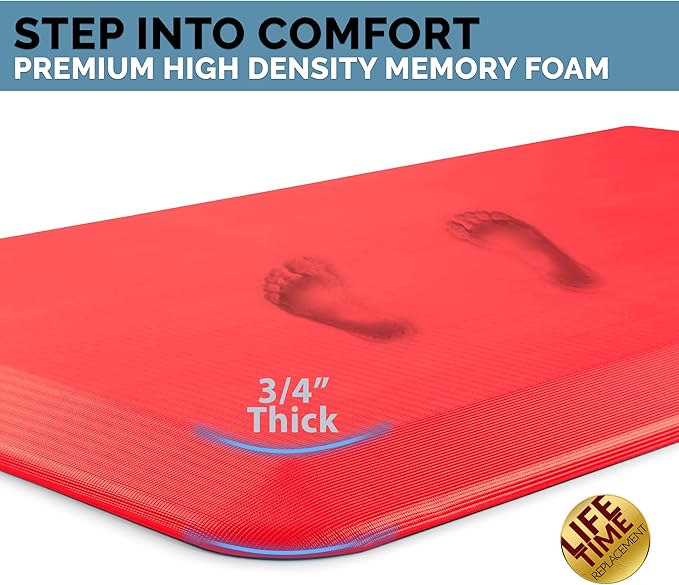 ComfiLife Anti Fatigue Floor Mat – 3/4 Inch Thick Kitchen Mats for Floor, Standing Desk Mat, Kitchen Rug – Comfort at Home, Office – Durable – Stain Resistant – Non-Slip (20" x 39", Scarlet Orange)