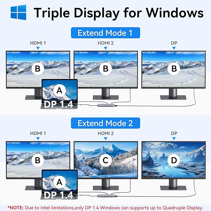 Selore Laptop Docking Station Dual Monitor, USB C Hub,USB C Docking Station with Dual HDMI,DP,10G USB A/C,100W PD,5 USB A/C Ports,Triple Display Laptop Docking Station for Dell,Hp,Lenovo,MacBook.etc