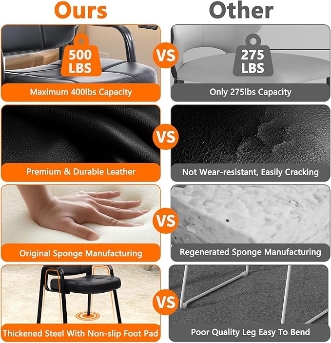 CLATINA Big & Tall 500 lbs Waiting Room Guest Chair, Leather Office Reception Chair No Wheels with Padded Arms for Elderly Home Desk Conference Room Lobby Side Salon Clinic, Black(4 Pack)