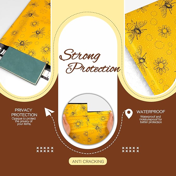 Bees Poly Mailer 10x13 Inch 25 Pcs, Waterproof Shipping Bags for Clothing, Tear-Resistant Mailier Bags, Strong Mailing Bags with Self-Seal