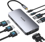 USB C Docking Station Dual HDMI, MOKiN Docking Station 3 Monitors, Displayport, VGA, 100W PD Charging, 2USB A 2.0, USB C 2.0 Ports Multiport Adapter, 8 in 1 USB Hub for Dell, HP, Lenovo Thinkpad