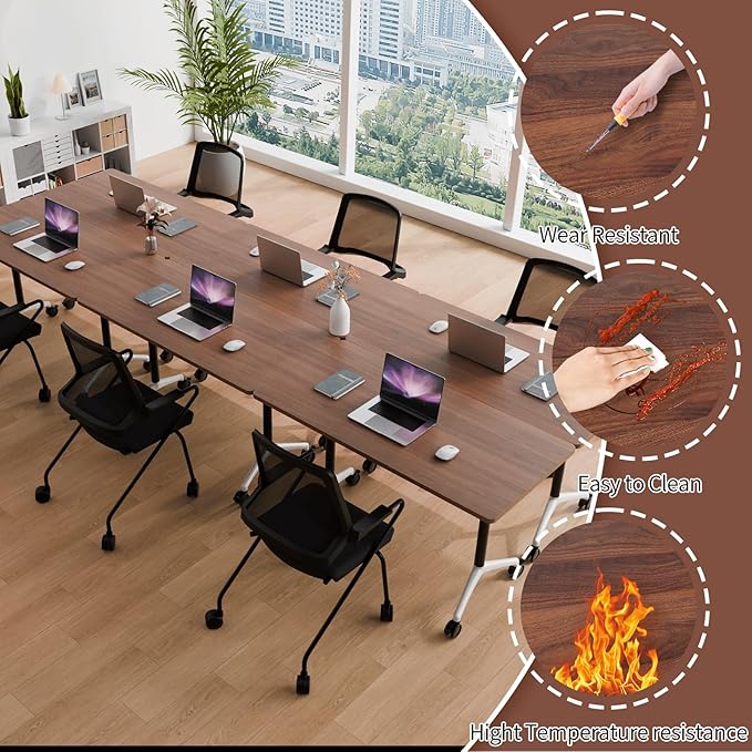 Conference Room Table with Flip-Top Design for Dynamic Meetings, Business Table Computer Desk with Heavy-Duty Frame,Foldable Seminar Meeting Tables for Home Office (6, A, 70.8IN)