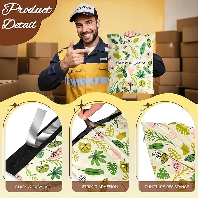 Leafs Poly Mailer 10x13 Inch 25 Pcs, Waterproof Shipping Bags for Clothing, Tear-Resistant Mailier Bags, Strong Mailing Bags with Self-Seal