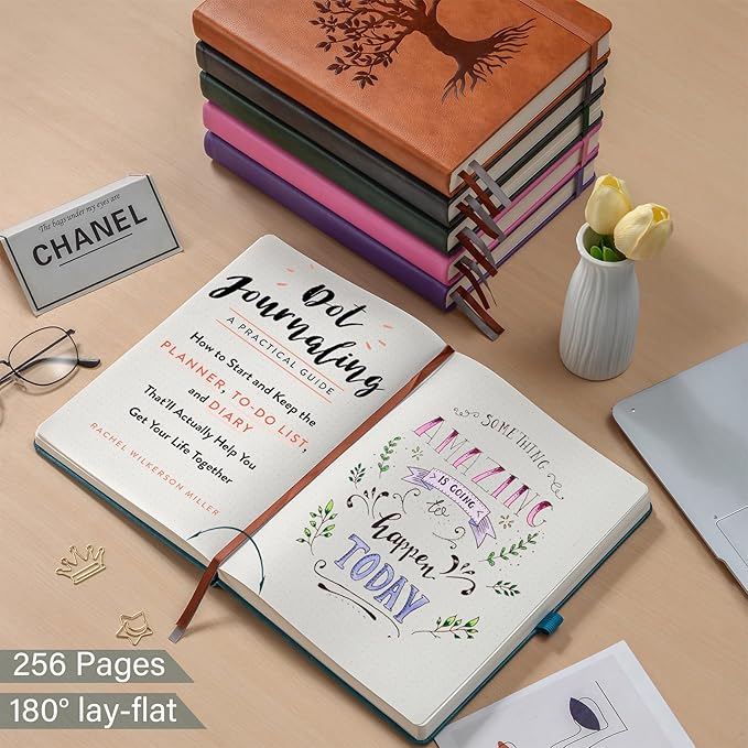 ZXHQ A5 Bullet Dotted Journal Notebook - 150gsm Thick Paper, 256 Pages, Dot Grid Hardcover, Tree of Life Design, Fine Inner Pocket - 5.9" × 8.5" SeaGreen