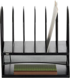 Safco 3233BL Onyx Mesh Powered Charging Station Desktop Organizer with 6 Vertical, 2 Horizontal Sections and USB Port, Black, 13.25"W x 11.5"D x 13"H