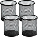Ameceres 4 Packs Wire Mesh Pencil Holder Metal Pen Cup Desk Pen Organizer Case Pencil Jar Black for Office Home (Black)