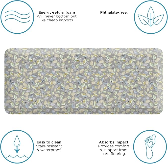 GelPro Anti-Fatigue Designer Cushioned Comfort Kitchen Floor Mat, Padded Stain-Resistant, Waterproof, Non-Slip Comfort Padded Desk/Office Mat, Orchard Grey Lake 20x48