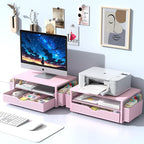 Desk Organizer and Accessories, Computer Monitor Stand Riser with Drawer and 2 Pen Holders, Office Desk Accessories & Workspace Organizers for Office Supplies (Pink)