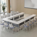 Folding Conference Table, Modern Large Conference Room Tables with Flip-Top Design, Foldable Conference Table Meeting Table with Wheels, Mobile Seminar Training Tables for Office Classroom (6, Gray)