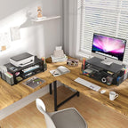 Desk Organizer and Accessories, 2-Tier Computer Monitor Stand Riser with Drawer and 2 Pen Holders, Laptop Stand, Office Desk Accessories for Office Supplies, Black 2-Pack