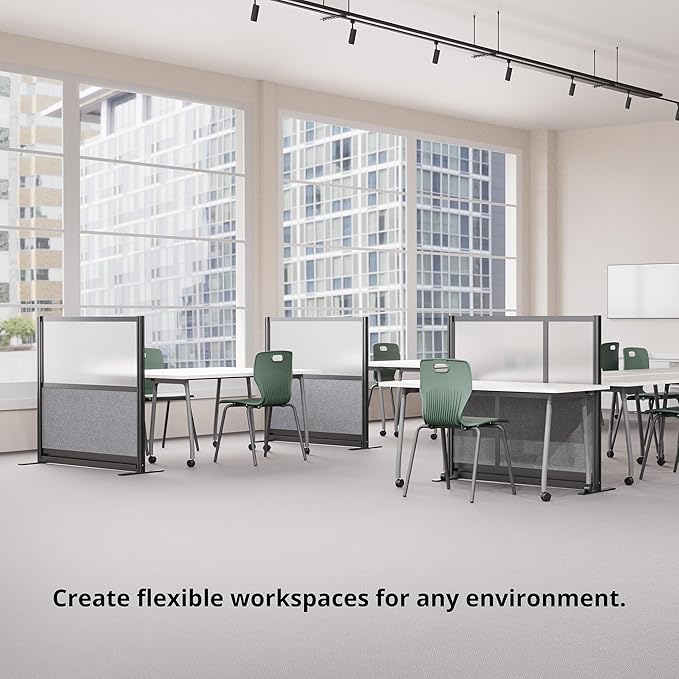 Stand Up Desk Store Workflow Modular Wall | 70'' x 70'' Wall | Expandable Partition Room Divider with Rearrangeable Frosted Acrylic, Sound Absorbent and Whiteboard Wide Panels (Black Frame)