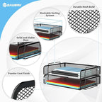 2 Tier Stackable Letter Tray, Metal Mesh File Storage Desktop Organizer for Home Office, Black