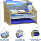 Samstar Gold Desk File Organizer, Mesh Letter File Folder Holder with 3 Paper Trays and 2 Vertical Upright Section, Gold