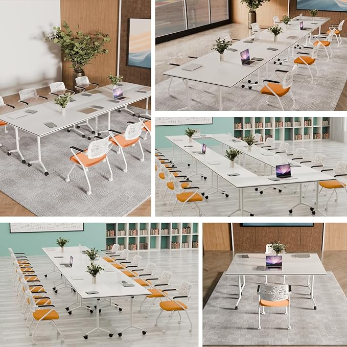 Conference Table, Folding Conference Tables for 2-20 People, Modern Conference Room Table with Wheels, Super Sturdy Large Rectangle Mobile Meeting Seminar Tables for Office (8PCS 47.2in)